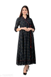 Indigo cotton printed Angrakha Kurta for women, three-quarter sleeves, Indian traditional wear